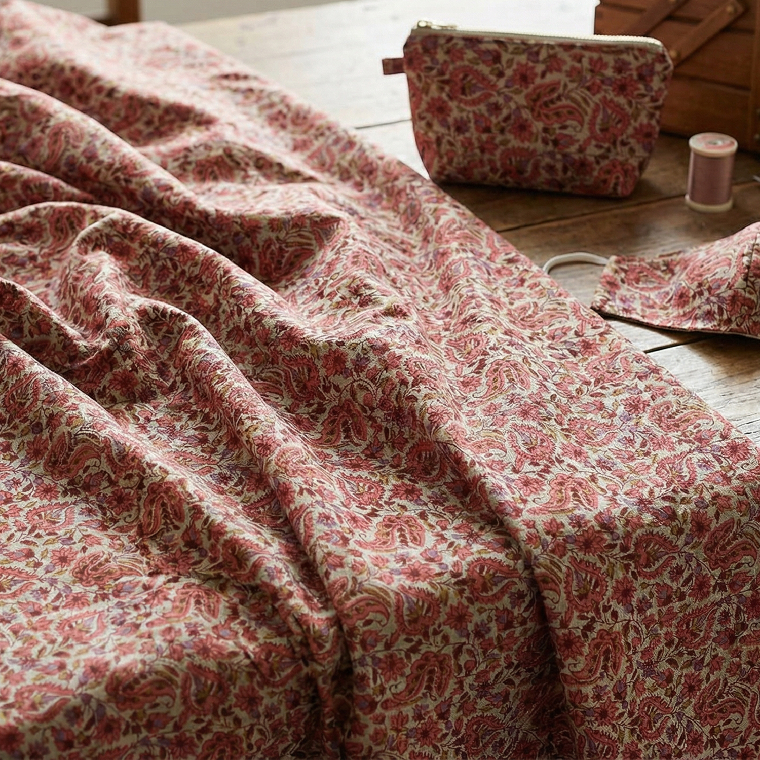 MICH11987-T ベージュ地 レッドペイズリー風 Michael Miller マイケルミラー USAプリント 巾約110cm 1m単位 (m)