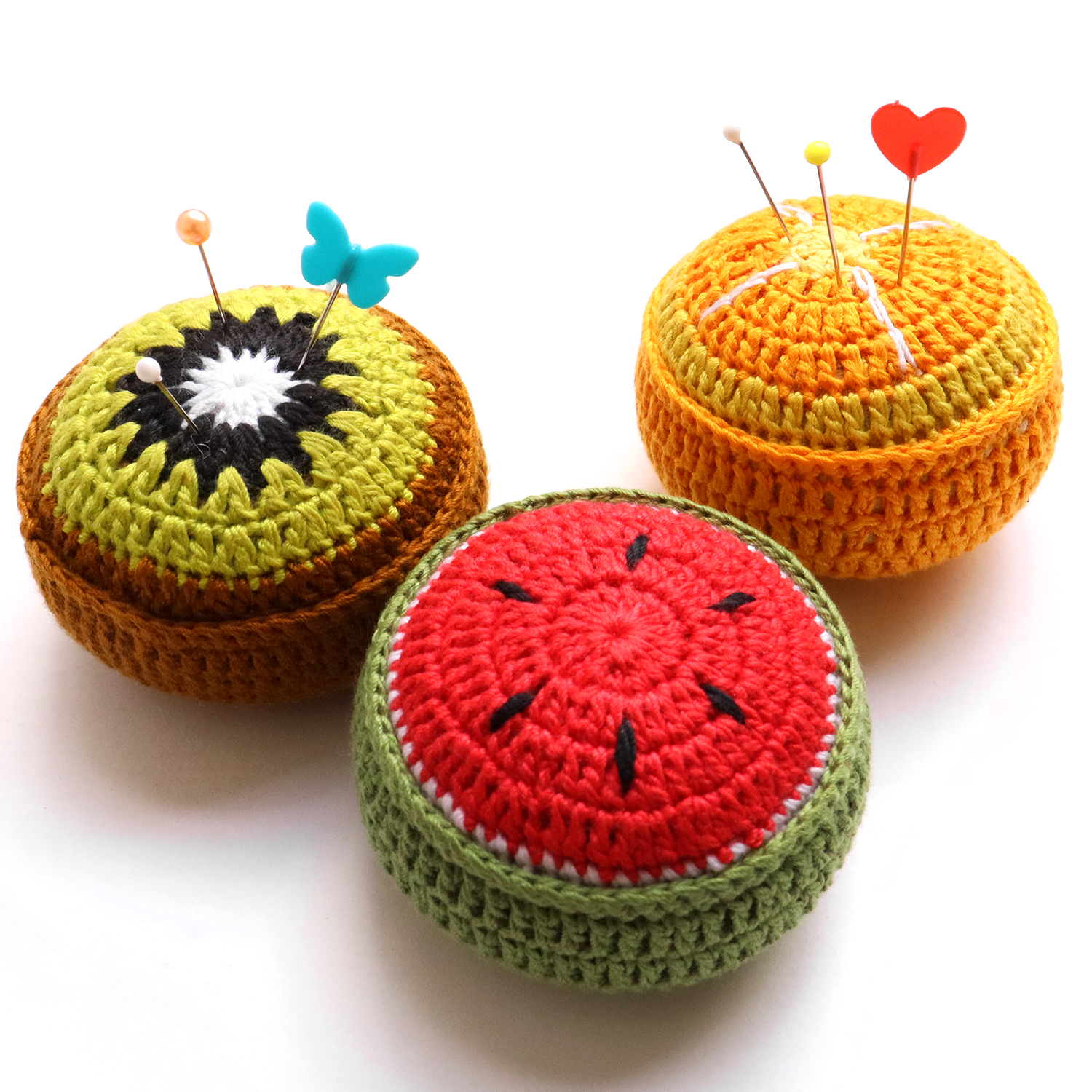 Pin Cushions for Sewing Crocheted Fruit Pincushion & Pattern Weight  Watermelon, Kiwi Fruit and Orange Pin Cushions Prym Love 