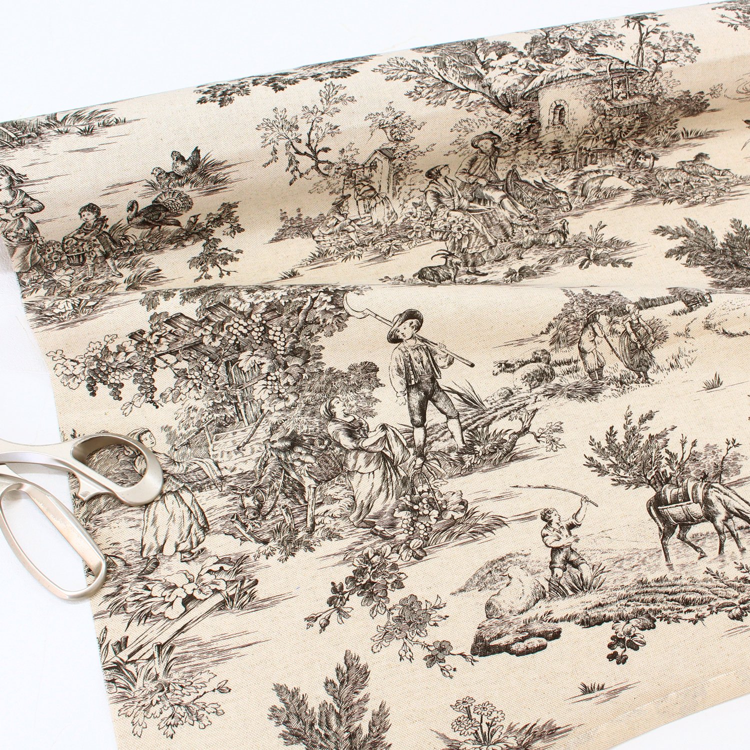 AS24673-56-50CM Toile de Jouy Cotton linen print Width approx. 140cm 50cm units (sheets)