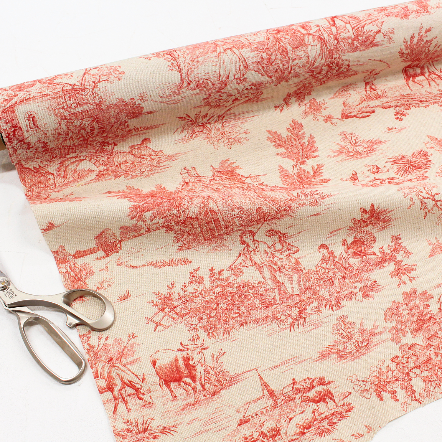 AS24673-57-50CM Toile de Jouy Cotton linen print Width approx. 140cm 50cm units (sheets)