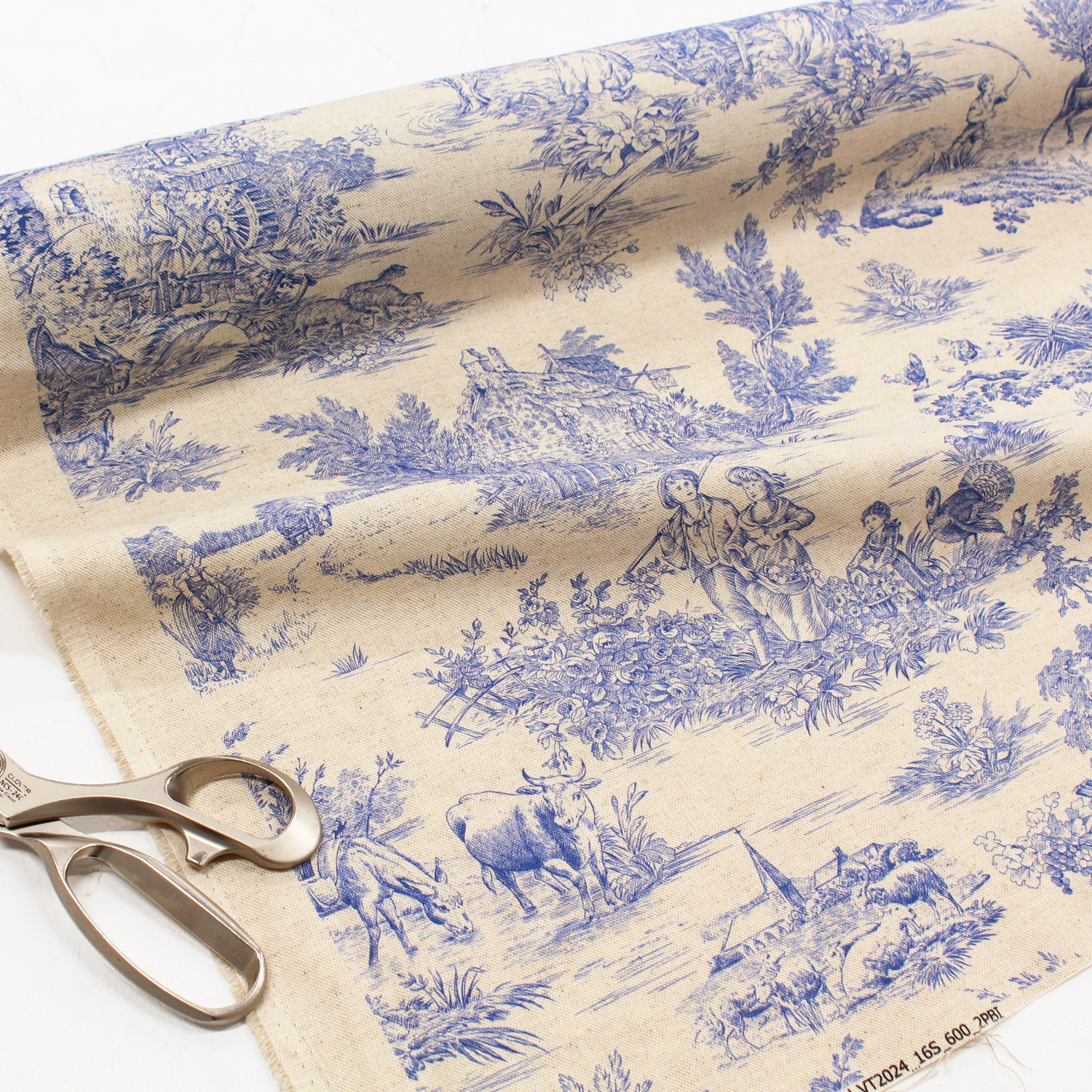 AS24673-59-50CM Toile de Jouy Cotton linen print Width approx. 140cm 50cm units (sheets)