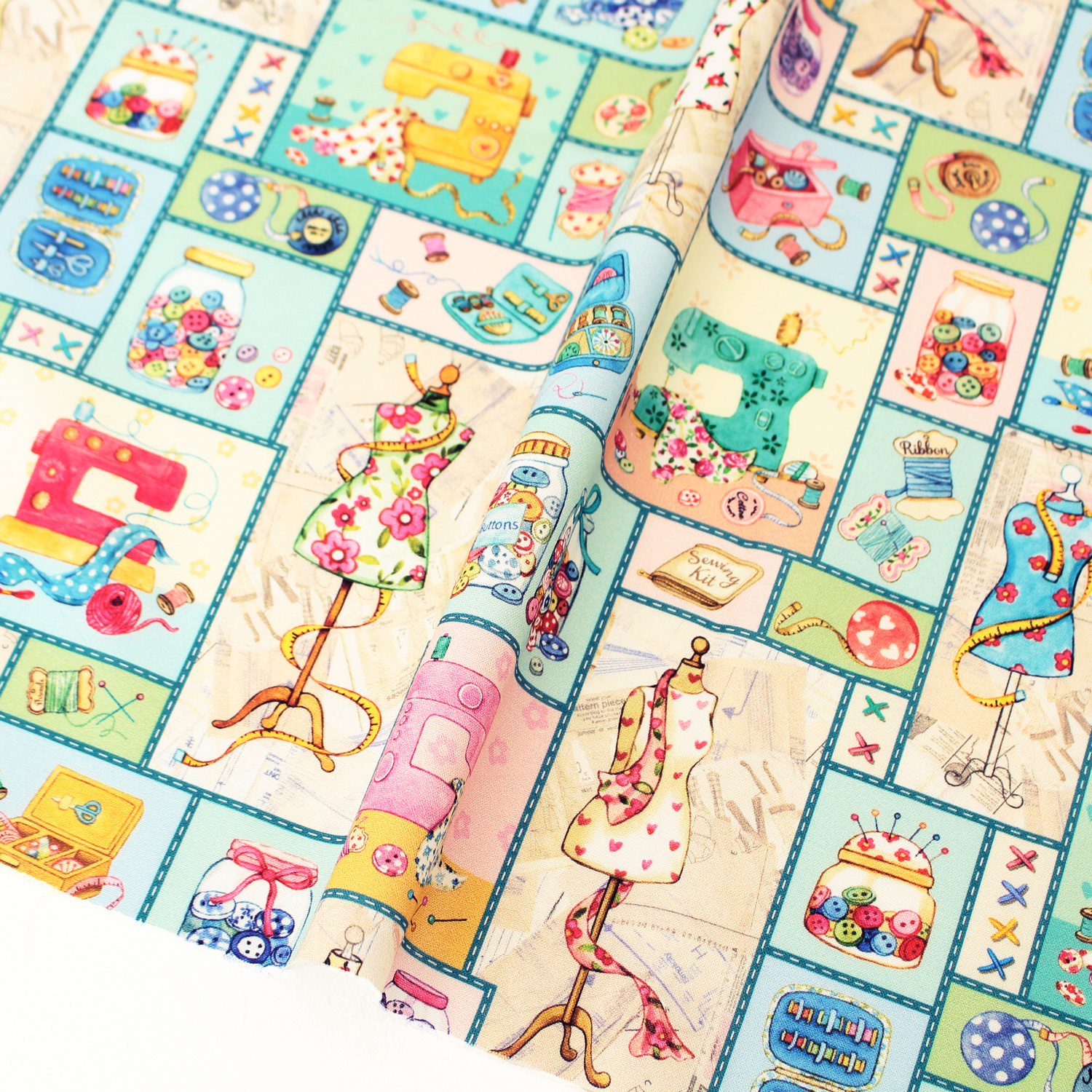MICH12157-M Michael Miller マイケルミラー Colorful sewing パッチワーク柄 巾約110cm 1m単位(m)