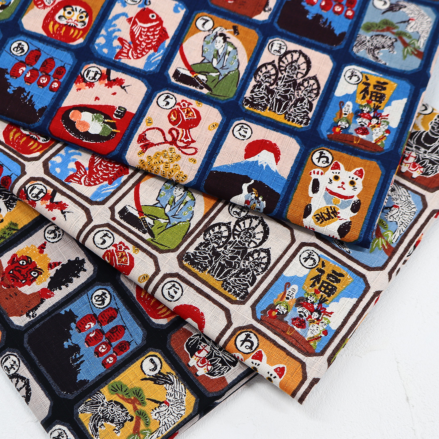 H1026-1130-5 ドビー生地 和柄 かるた 巾約110cm m単位(m)