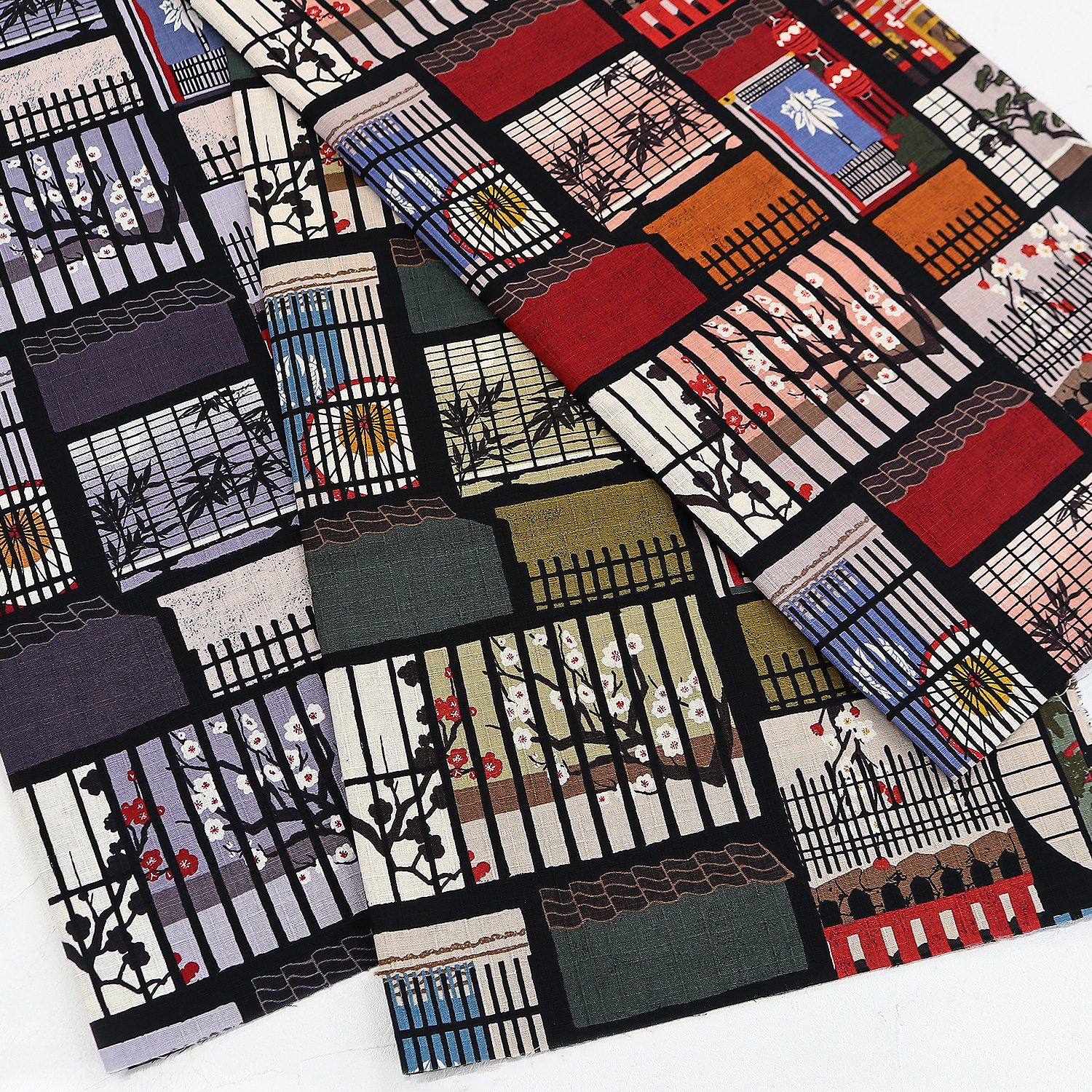 H1026-1130-4 ドビー生地 和柄 街並み 巾約110cm m単位(m)