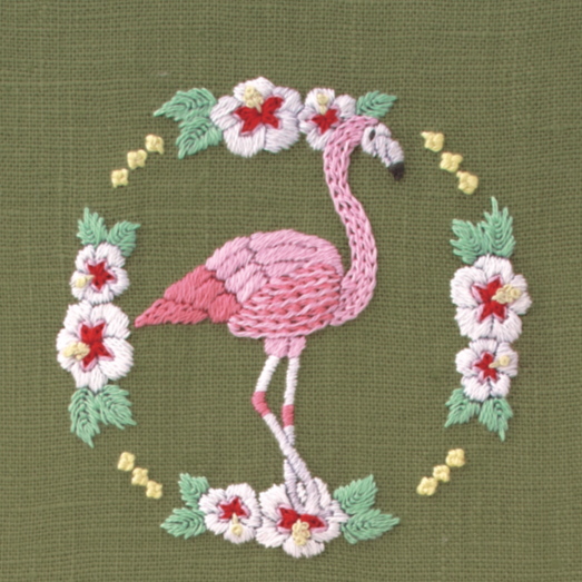 DMC-JPT118 DMC Chicchi 「動物と季節の植物が彩る12か月」刺繍キット 南国の花・ハイビスカスとフラミンゴさん (個)