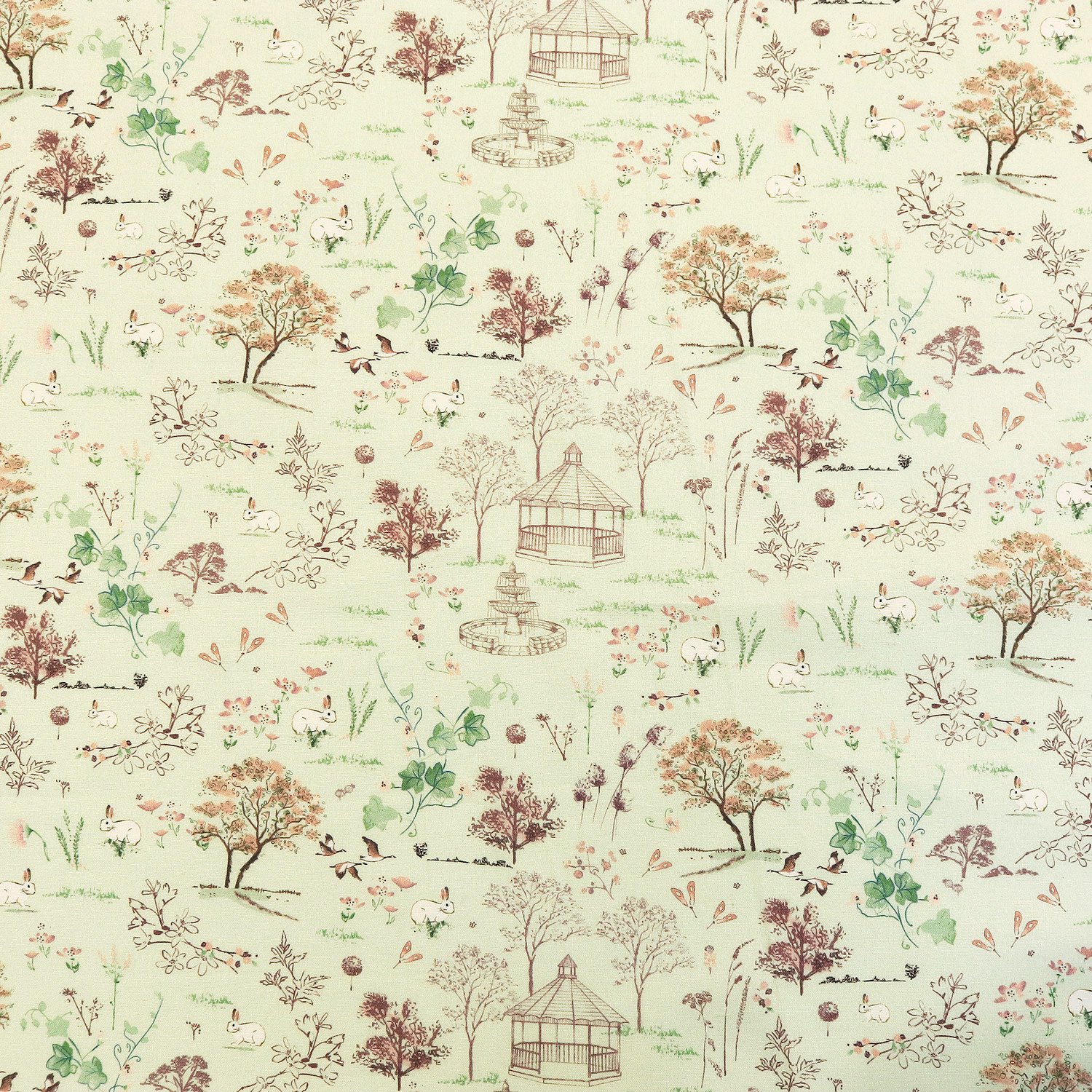 【26/05新柄】BENA15040-44 グリーン地 動物や草木 ボタニカルアート USAプリント BENARTEX 巾約110cm 1m単位 (m)