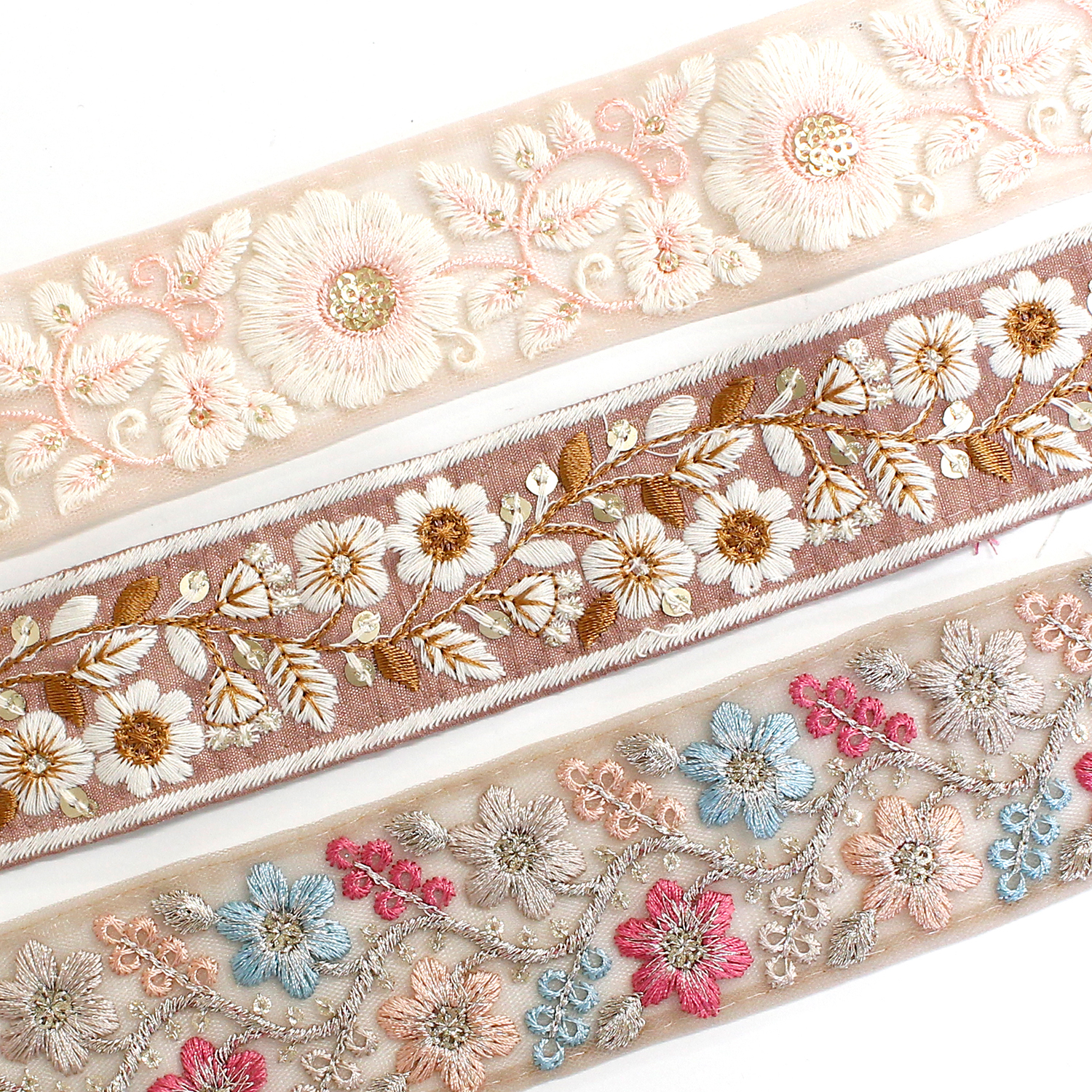KF-RMIX-116 インド刺繍リボン ピンクアソート 約30cm×3本 (袋)
