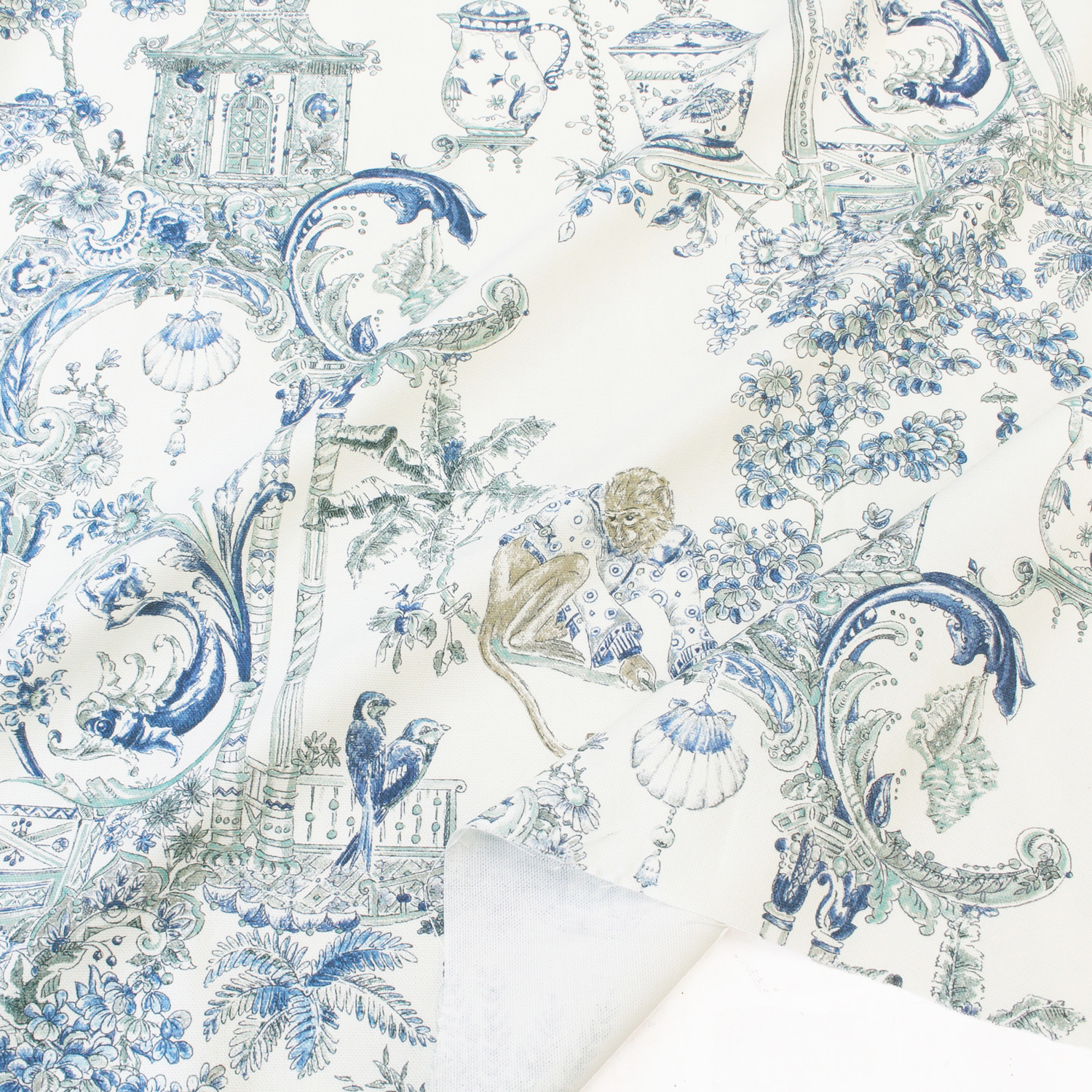 VIL3018-30 Imported from Spain digital print-ox Fabric potteries blue approx. Width140cm 1m/unit　(m)