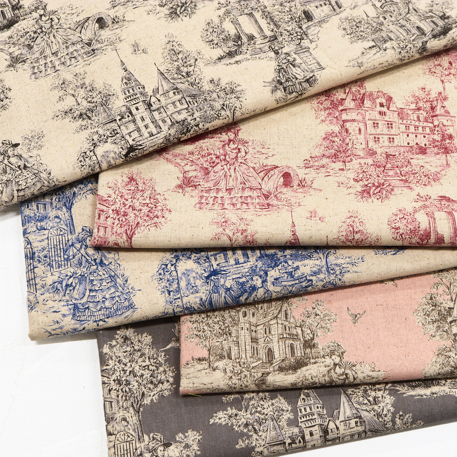NCM70700 綿麻キャンバスプリント生地 ALTO ALBERO COLLECTION トワルドジュイ調 巾約110cm 1m単位 (m)