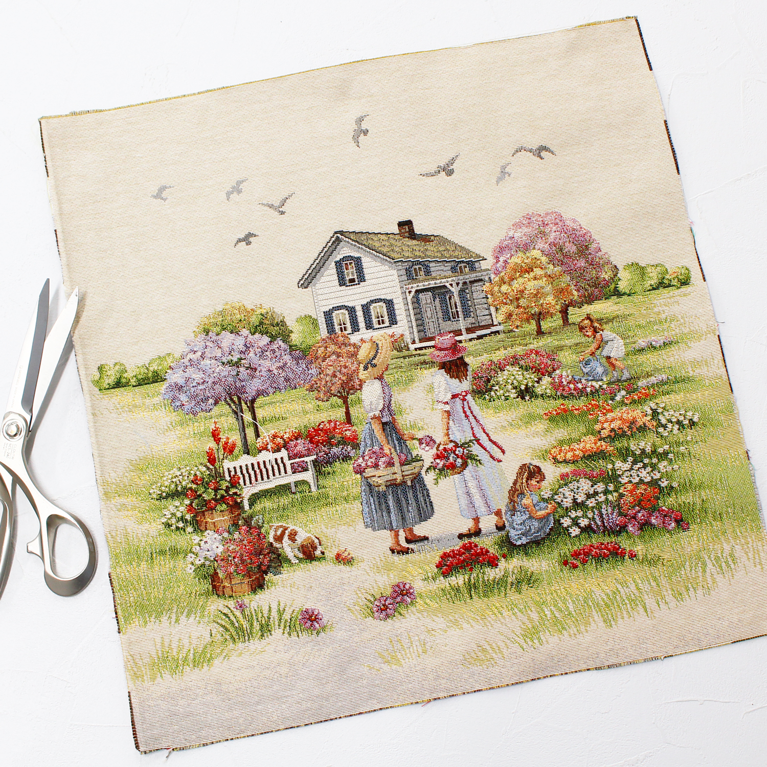 ■ARTI-KISS1185-3 ゴブラン生地 パネル 庭園 ヨーロッパ輸入 約47×47cm 同柄3枚セット (セット)