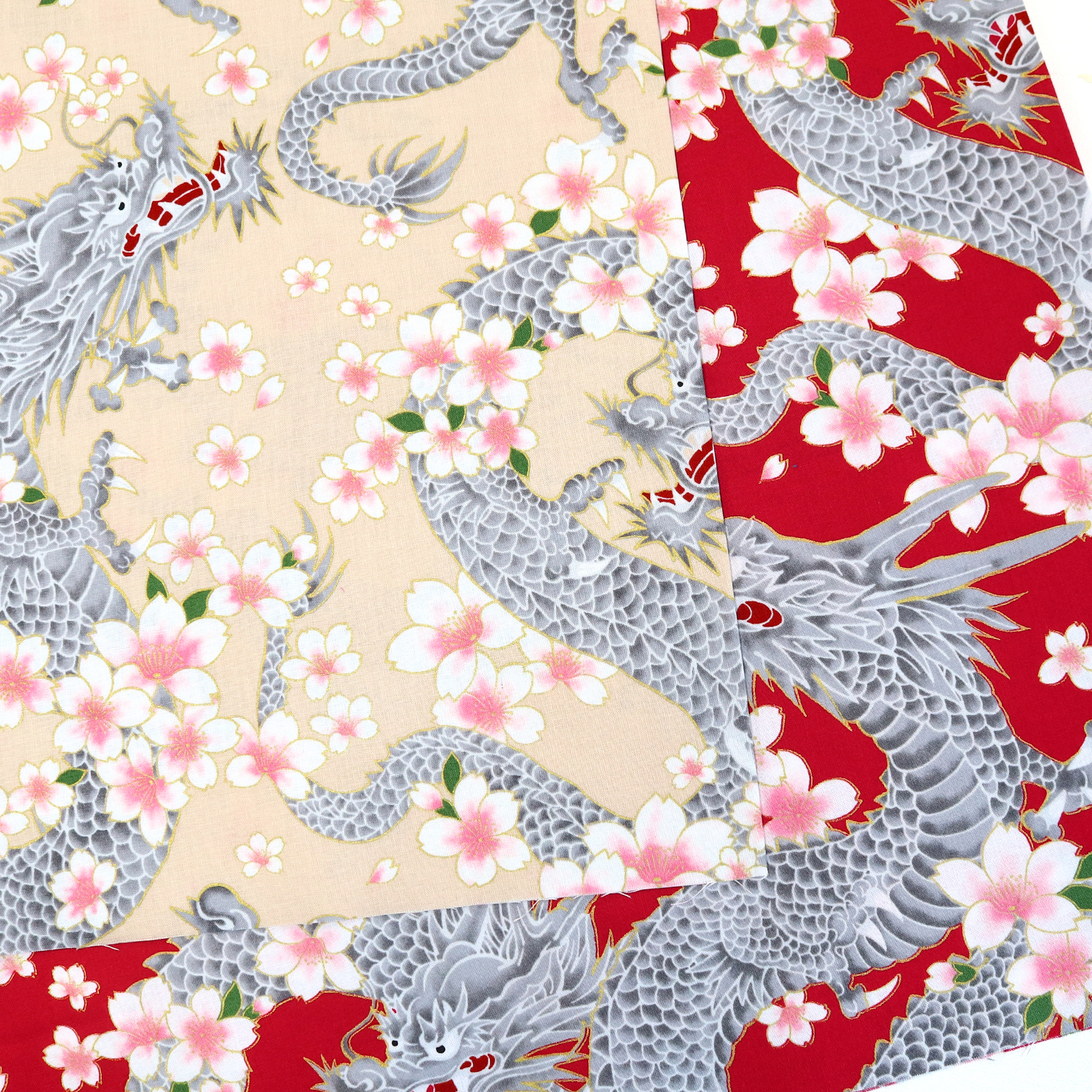 HR3510H-11 Dragon and Cherry Blossom Print Fabric, Width approx. 110cm, 1m unit (m)