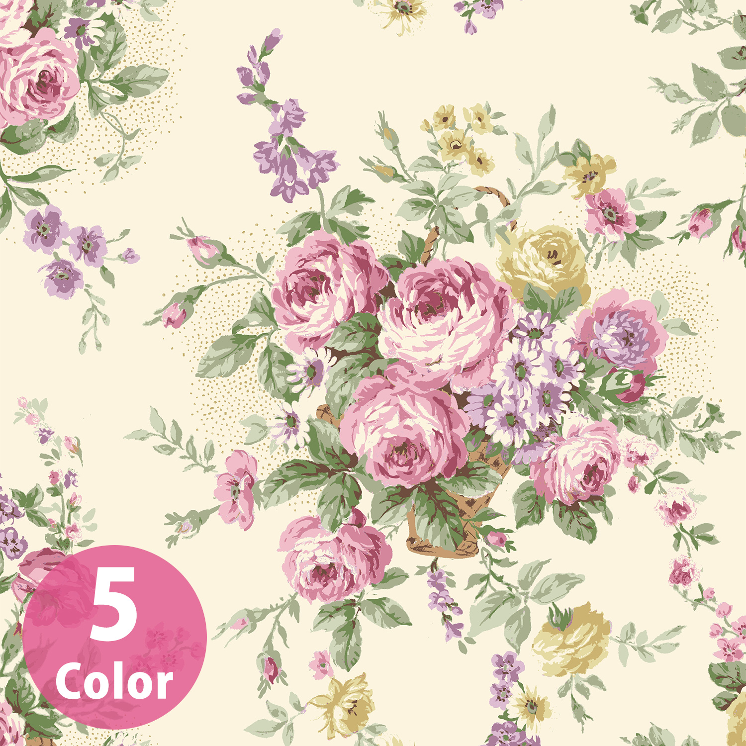 RU2530H-11 RURU BOUQUET -Rose Wreath- シーチング 巾約112cm 1m単位 (m)