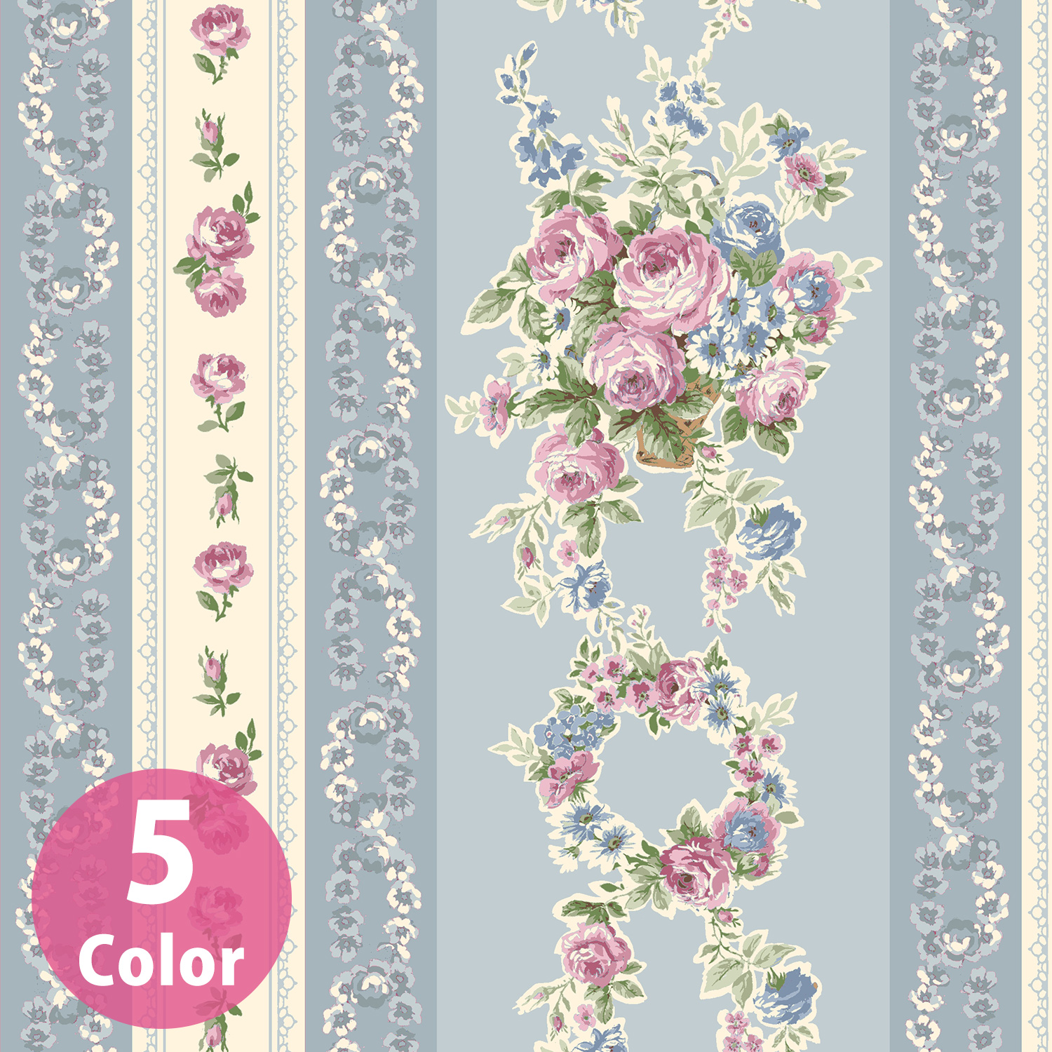 ■RU2530HR-13 RURU BOUQUET -Rose Wreath- シーチング 巾約112cm 原反約12m巻 (巻)