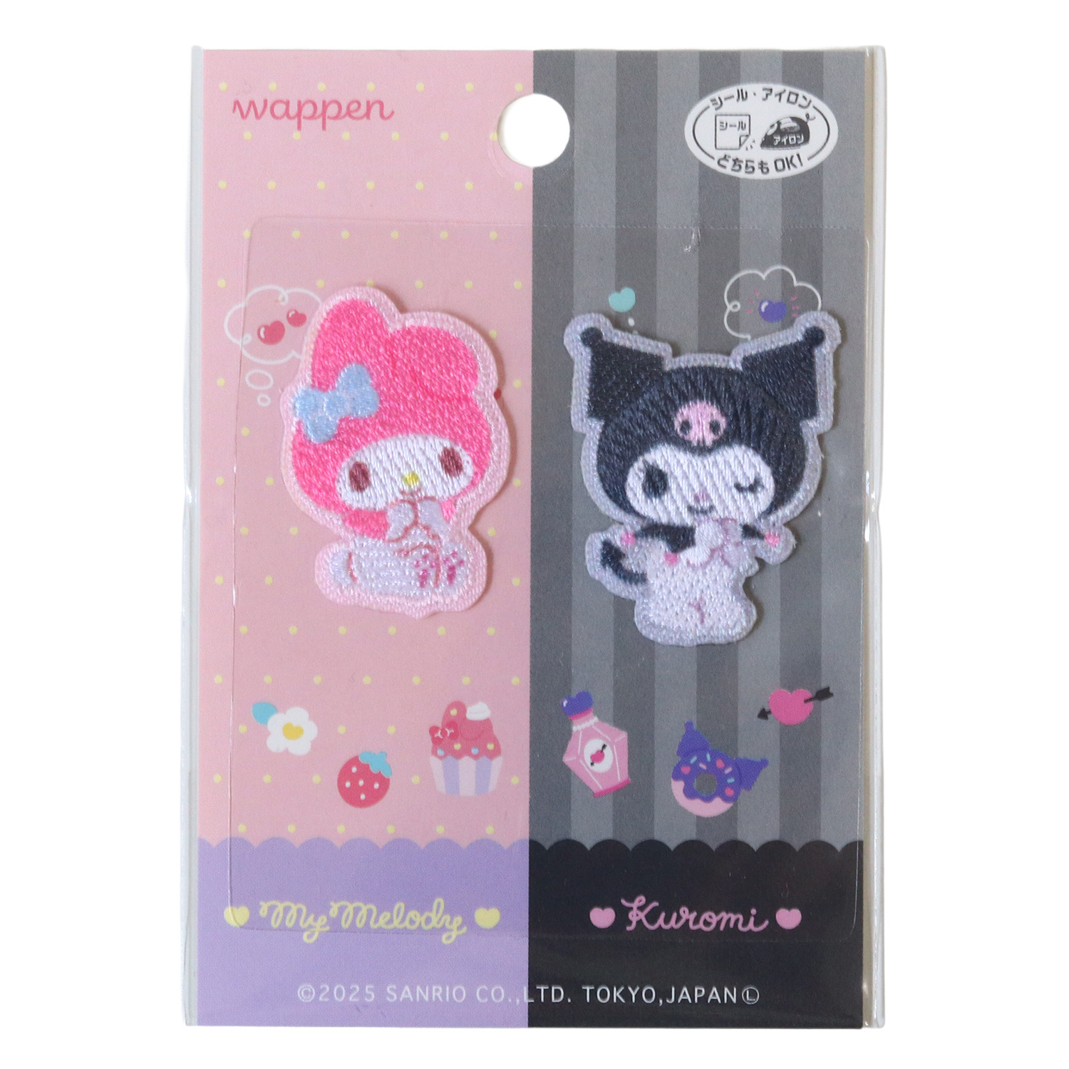 SCW601-SCW73 パイオニア Sanrio characters マイメロディ クロミ ワッペン 2個付き 横25mm×縦36mm 横30mm×縦37mm シール アイロン両用タイプ (枚）
