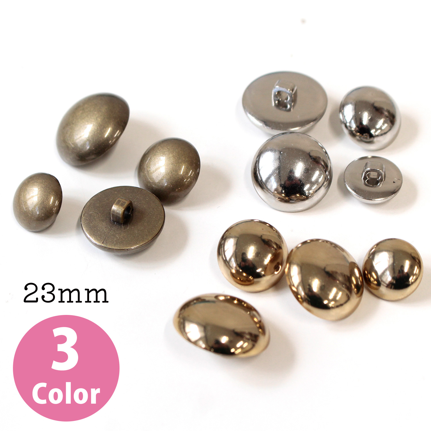 AB4-23 メタリックボタン 山高 23mm 6個入  (袋)