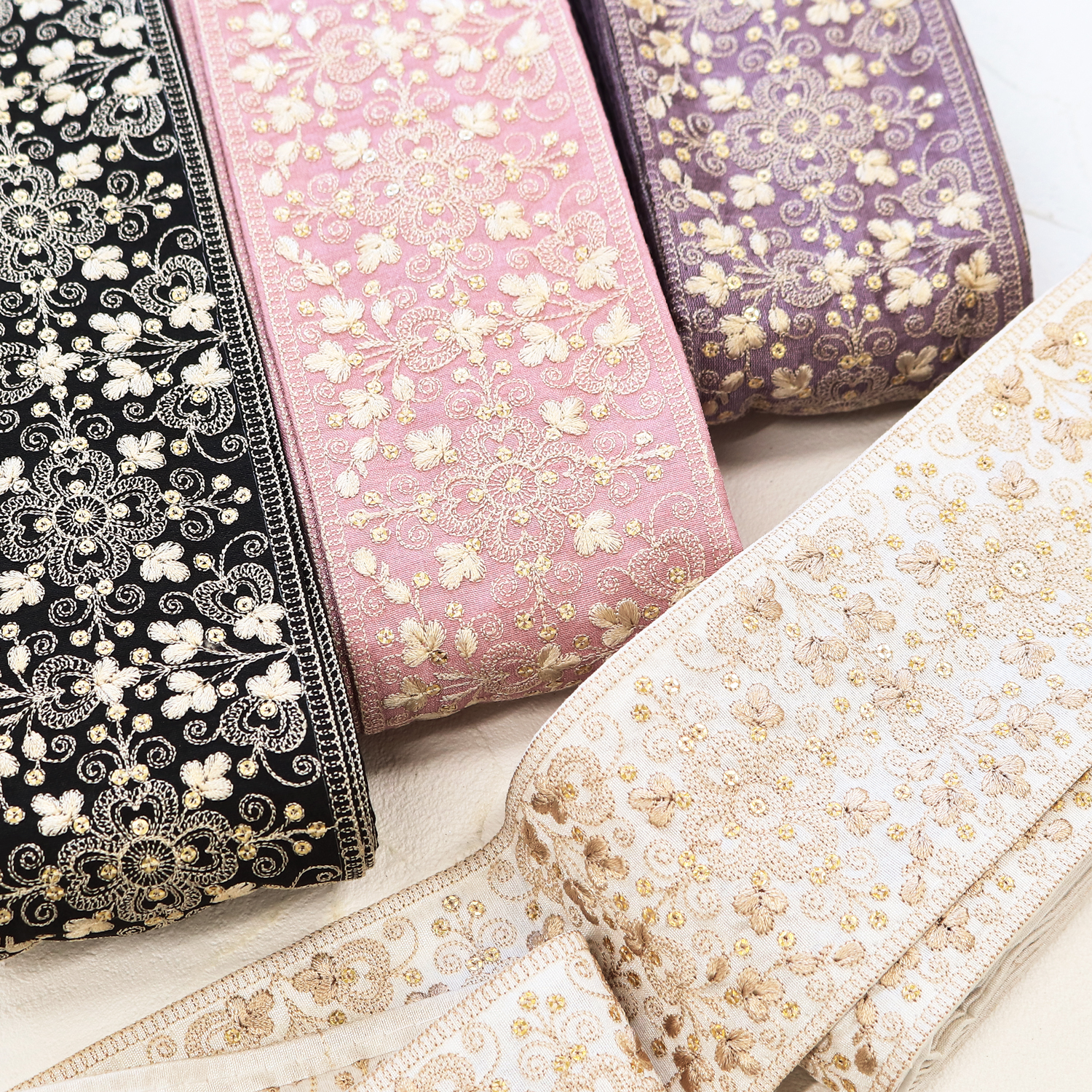 【第二弾】【2608新柄】KGKF-R71494 インド刺繍リボン 巾約8cm×原反約9m (巻)