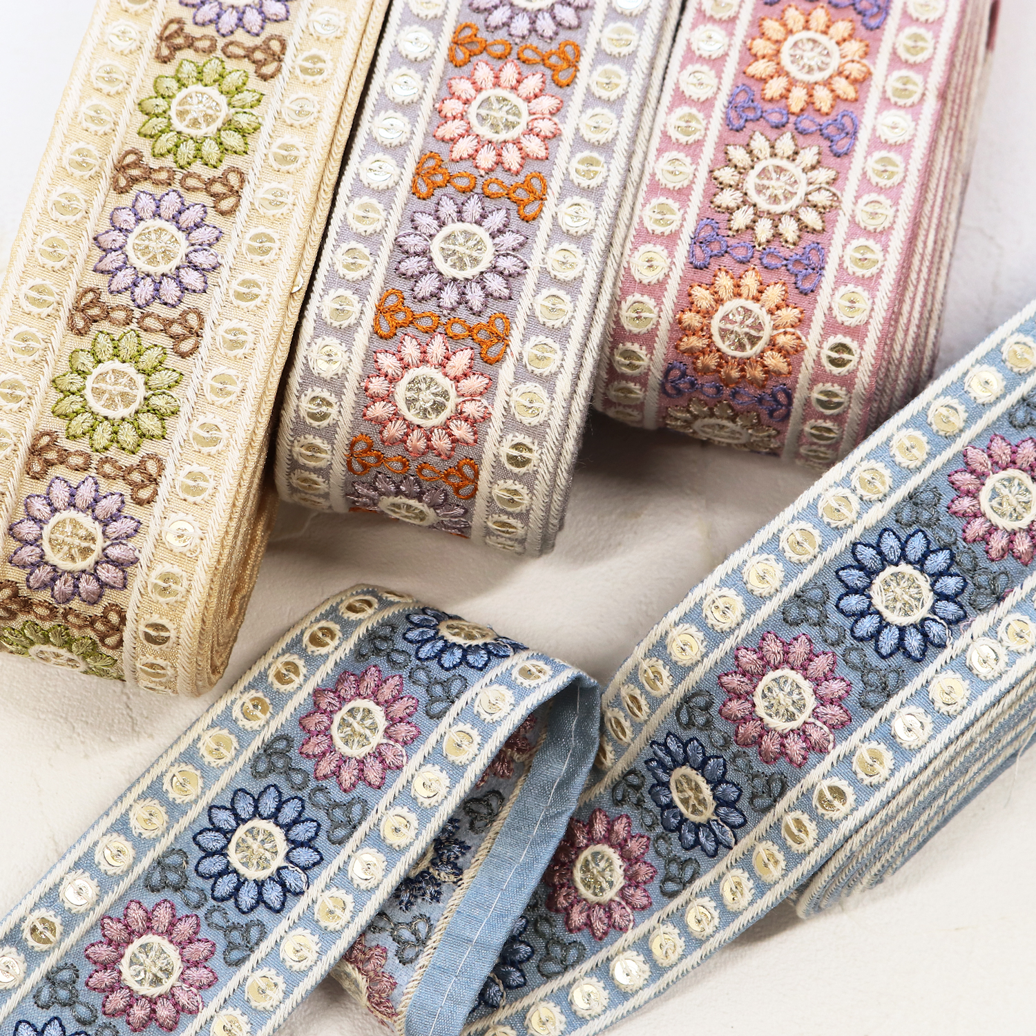 【第二弾】【2608新柄】KGKF-R71403 インド刺繍リボン 巾約5cm×原反約9m (巻)