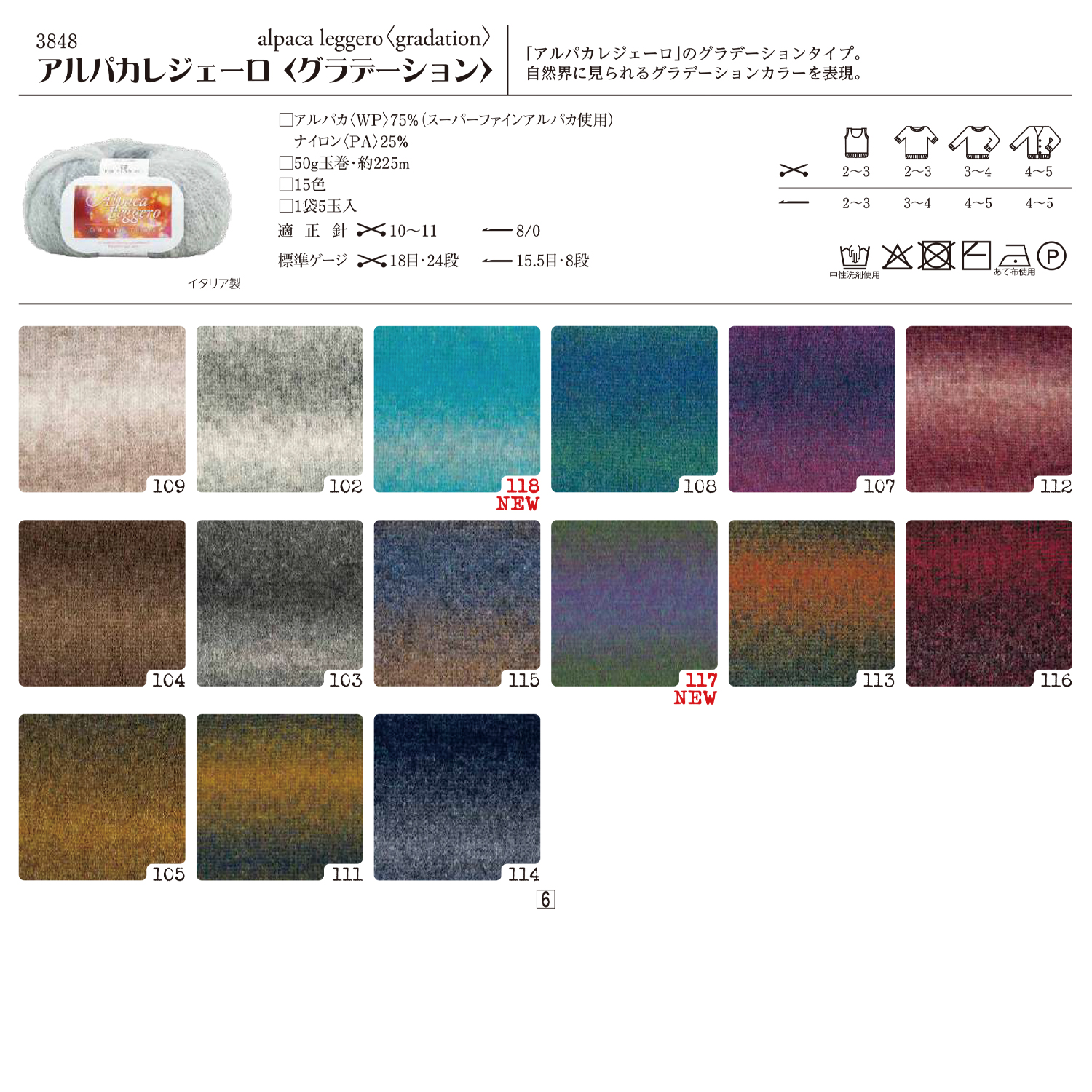 【毛糸受注会】【お取り寄せ・返品不可】H3848 ハマナカ リッチモア アルパカレジェーロ ＜グラデーション＞ 5玉 (袋)