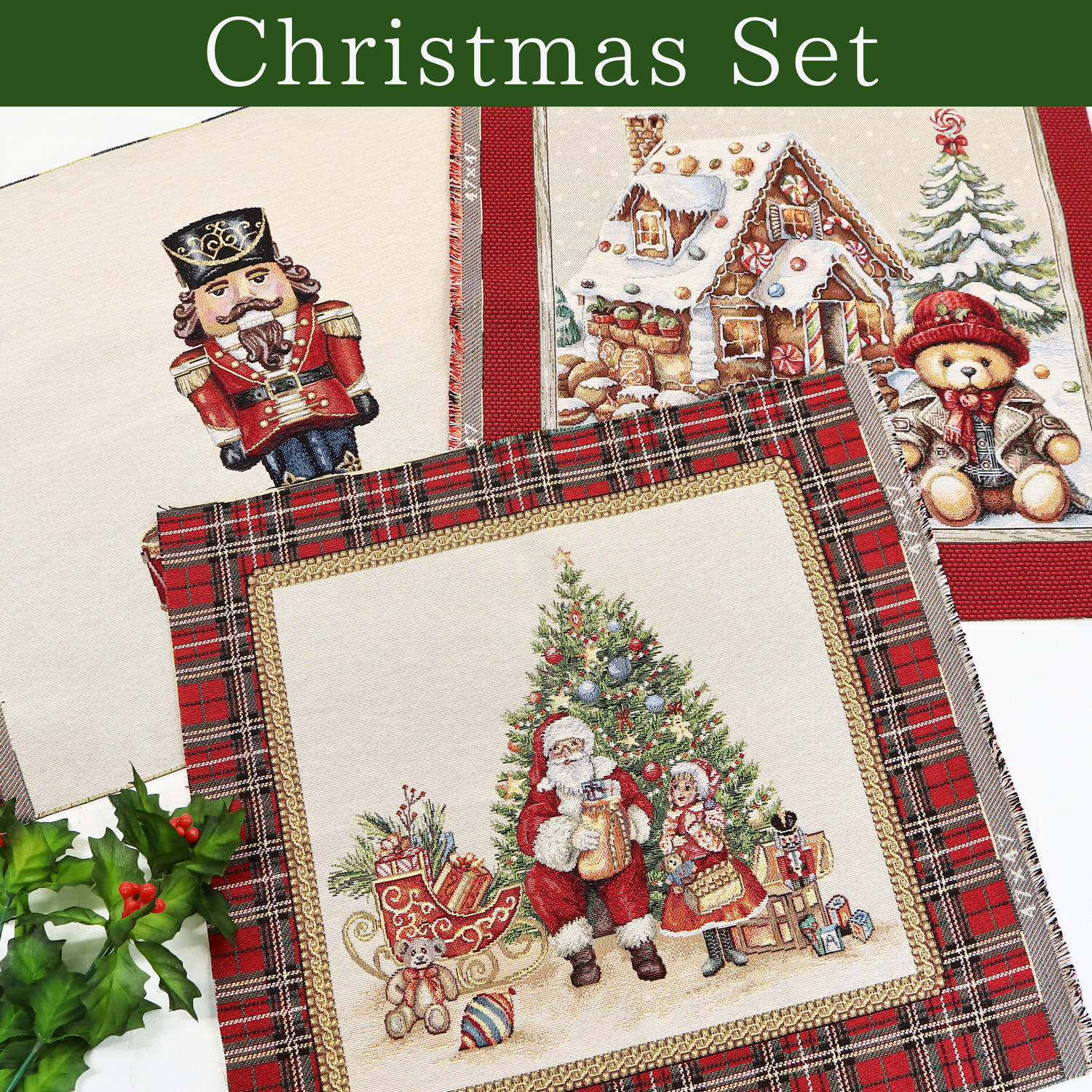 ARTI3SET-A ChristmasSet ゴブラン生地 パネル ヨーロッパ輸入 約47×47cm 3柄各1枚 (セット)