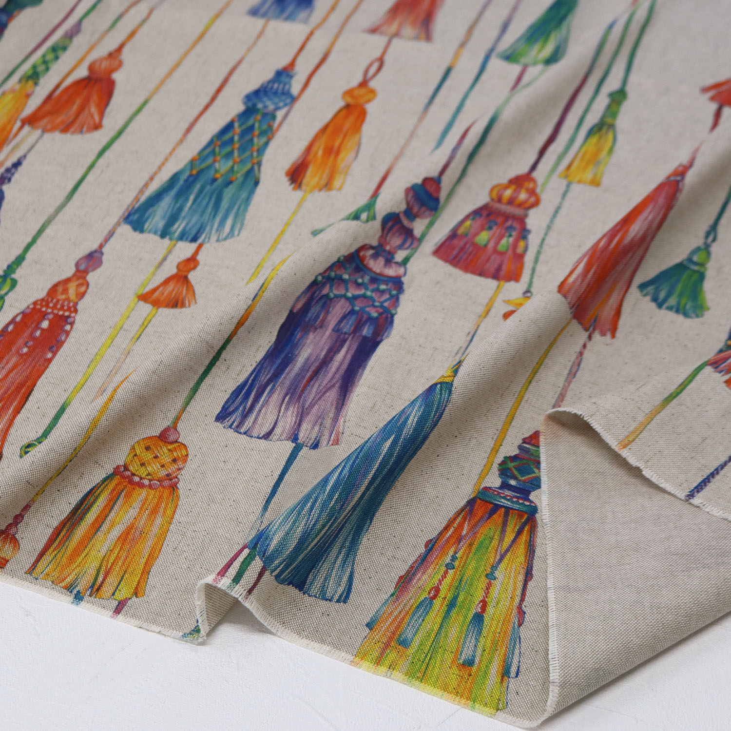 VIL-POMPON-11 Tassel, Imported from Spain, Cotton-linen-like inkjet oxford fabric, Approx. 140cm Wide, 1m/unit (m)