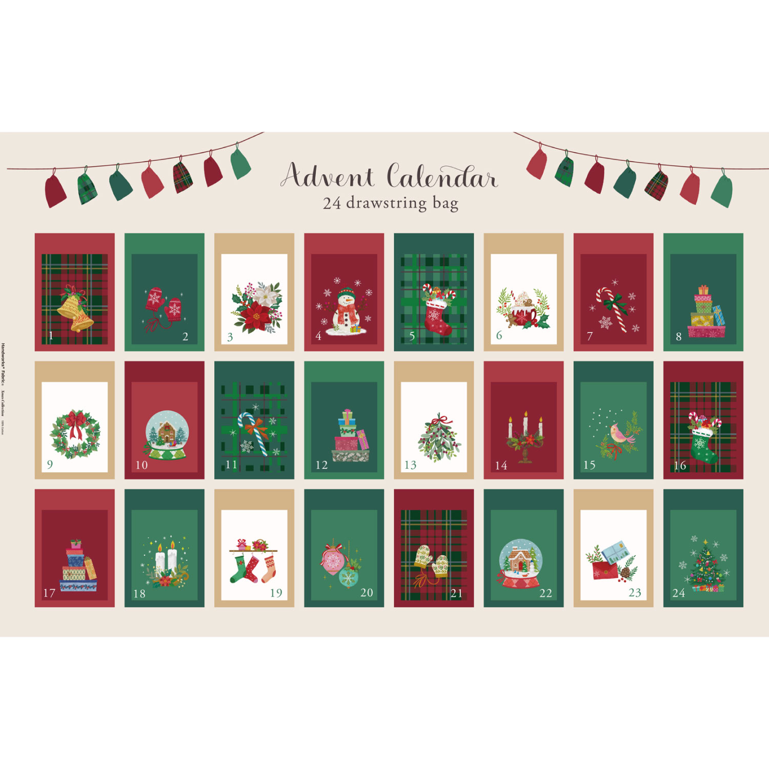 ■XC10754R 2026XmasCollection アドベントカレンダー巾着パネル 約108cm 原反13m 約17枚分 (巻)