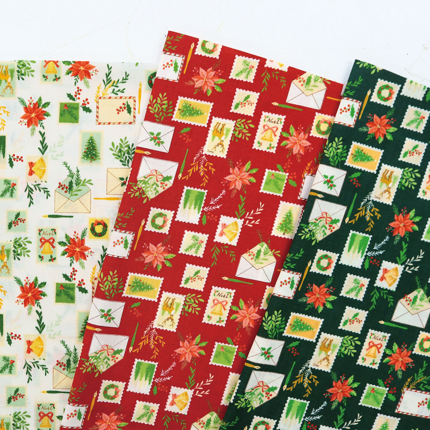 XC10753 2026XmasCollection クリスマス柄 「クリスマスレター」スクエア生地 巾約110cm 1m単位 (m)