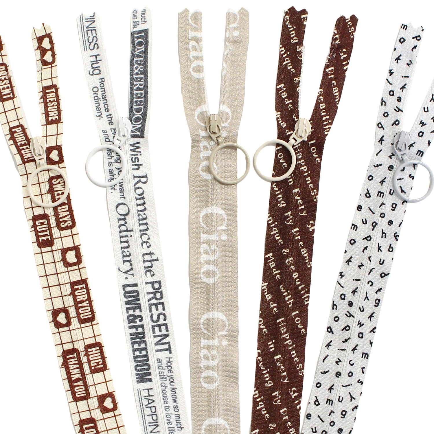 PRF20-LG5MIX English Logo Print Zipper, 20cm, 5 Patterns (Set)