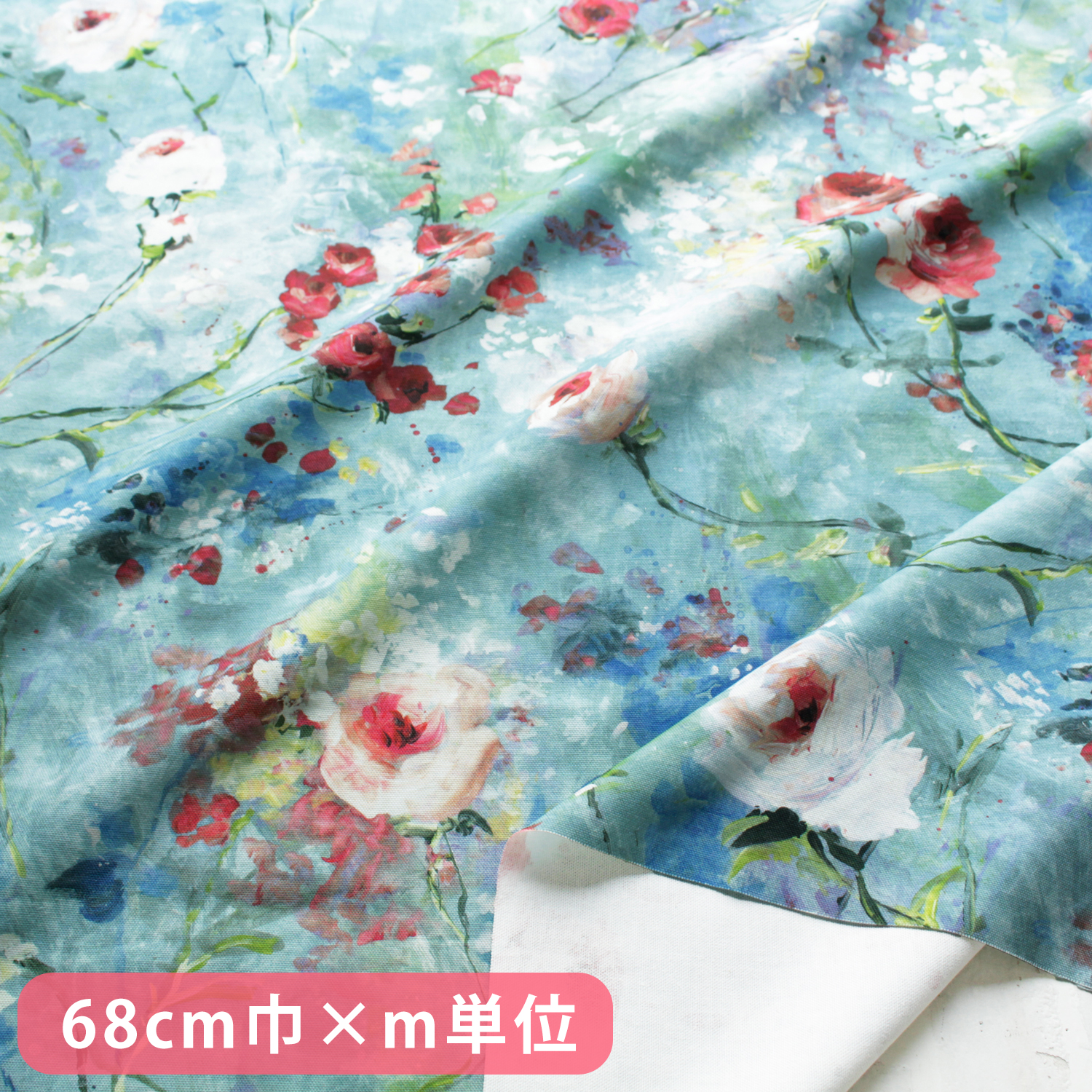 VIL3864H-30 Imported from Spain Largepattern digital print Oxford fabric half wide Width approx. 68cm 1m/unit (m)