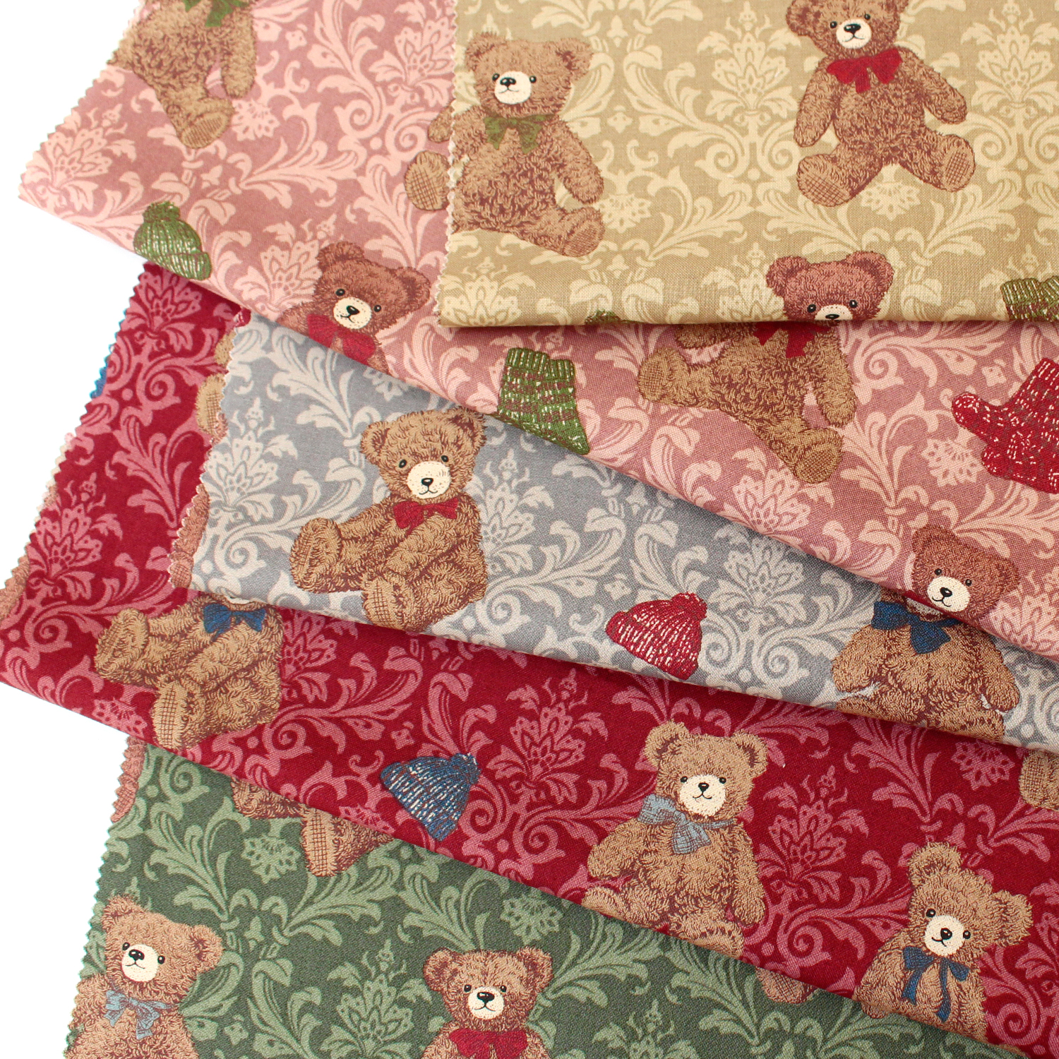 NN2312-12 Teddy Bear x Damask Pattern GOOD OLDDAYS Sheeting Print Fabric Width approx. 110cm 1m/unit (m)