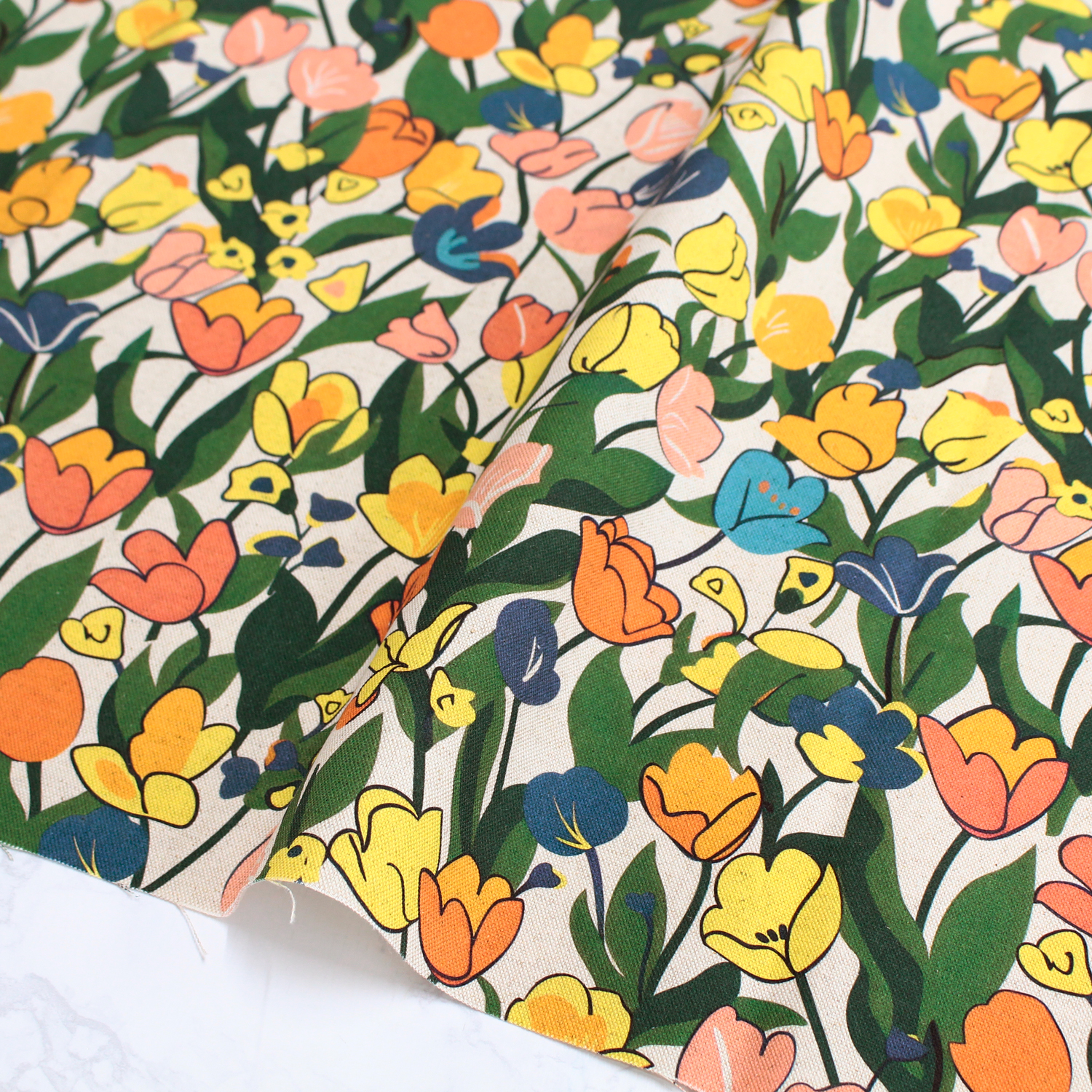 AS-KOTKA-01 From Spain 北欧風オックス 花柄プリント 巾約140cm 1m単位 (m)