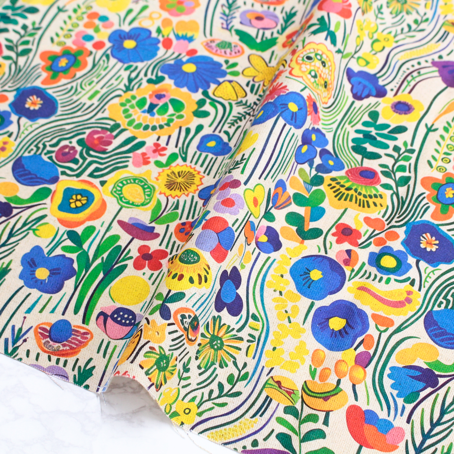 AS-PORI-00 From Spain 北欧風オックス 花柄プリント 巾約140cm 1m単位 (m)