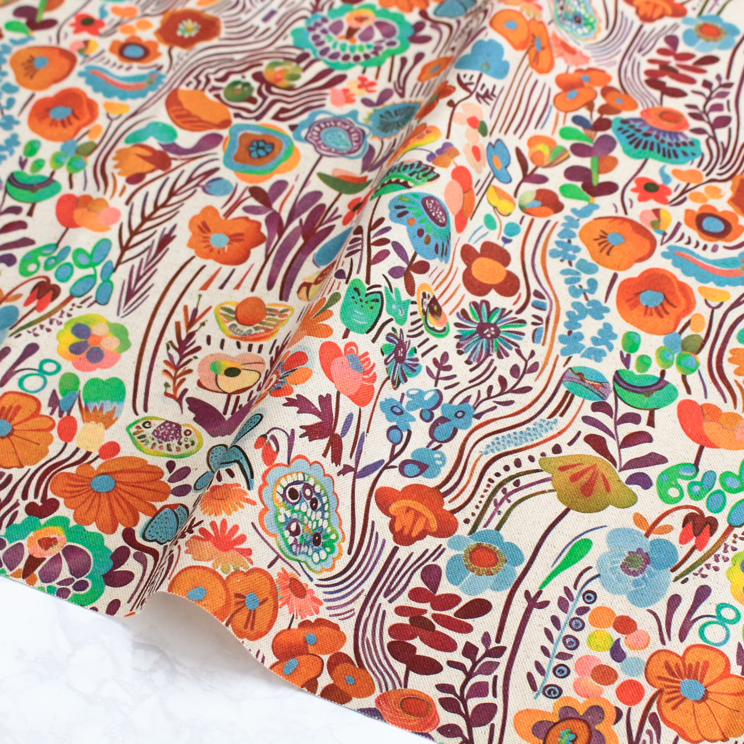 AS-PORI-07 From Spain 北欧風オックス 花柄プリント 巾約140cm 1m単位 (m)