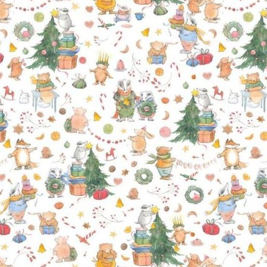 ACU3523-890-50CM Christmas tree and animals ivory fabric acufactum print fabric approx. 150cm Width", 50cm/unit (sheets)