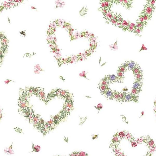 ACU3523-922-50CM Heart-shaped wreath flower acufactum printed fabric approx. 150cm Width", 50cm/unit (sheets)