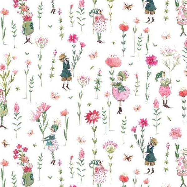 ACU3523-929-50CM Fairy with flowers pink acufactum print fabric approx. 150cm Width", 50cm/unit (sheets)