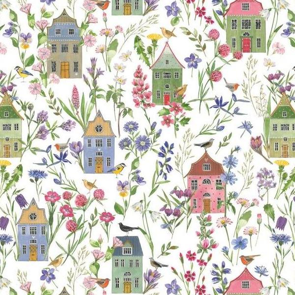 ACU3523-933-50CM House and Bird acufactum Printed Fabric Approx. 150cm Width", 50cm/unit (Sheet)