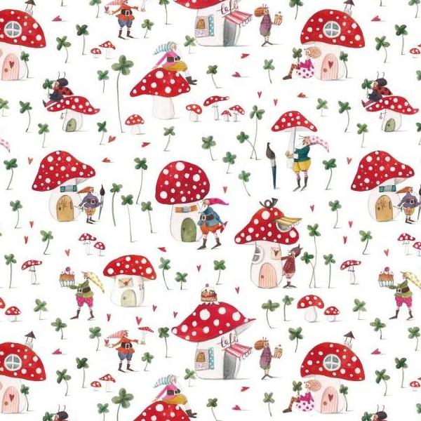 ■ACU3523-944R Mushroom House acufactum Printed Fabric Approx. 150cm Width", Original Fabric Approx. 10m (roll)