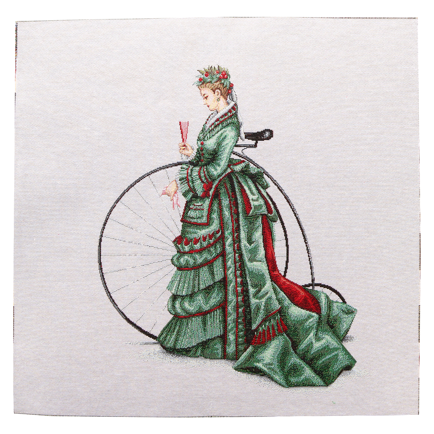 AR6013 Gobelin Fabric Panel Lady's Green Dress Imported from Netherlands Approx. 47 x 47cm (pcs)