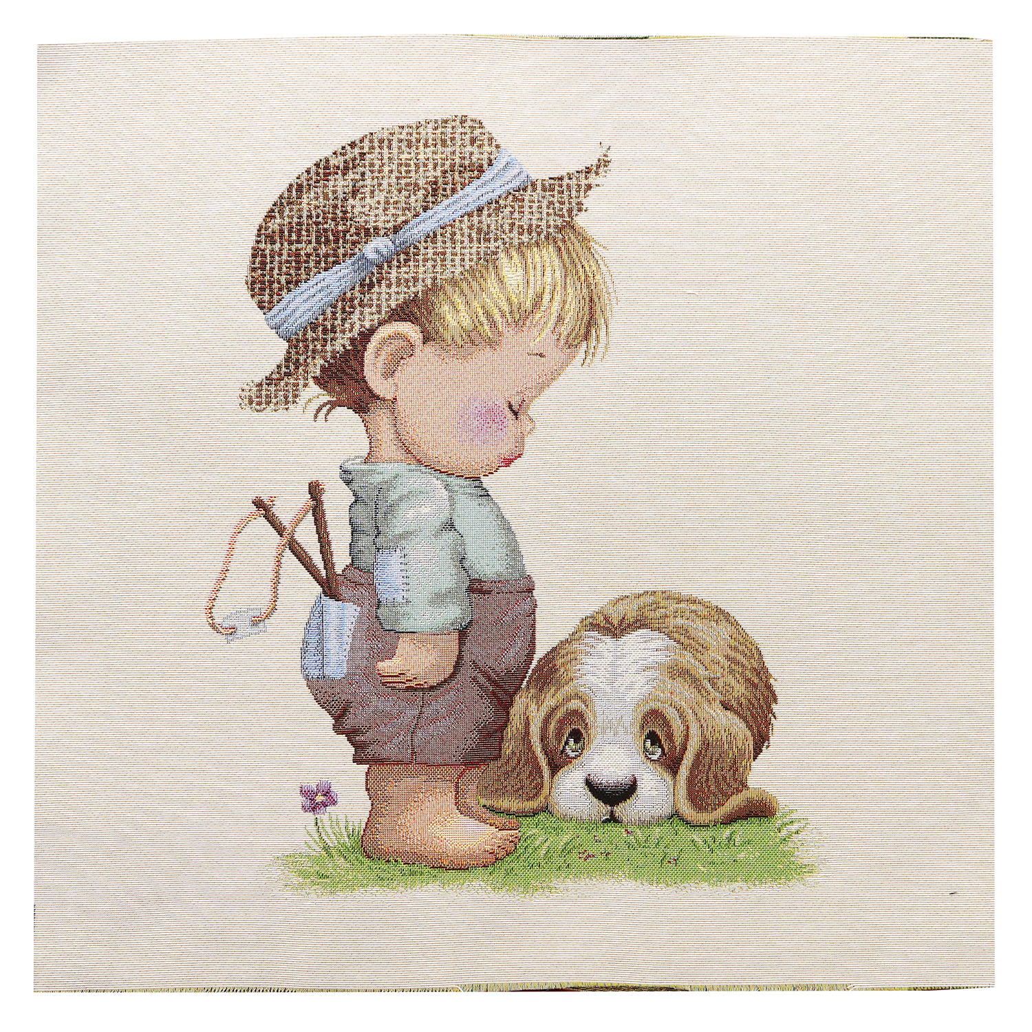 AR727 Gobelin Fabric Panel Boy and Dog Imported from Netherlands Approx. 47 x 47cm (pcs)