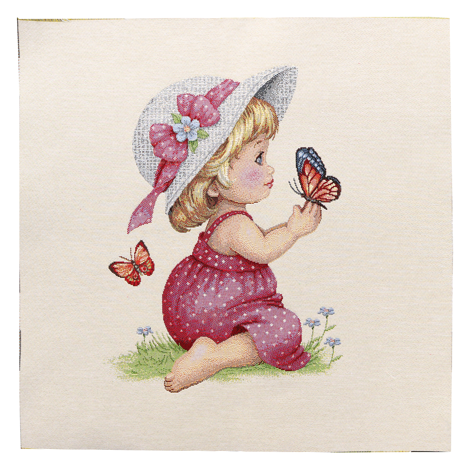 AR728 Gobelin Fabric Panel Girl and Butterfly Imported from Netherlands Approx. 47 x 47cm (pcs)