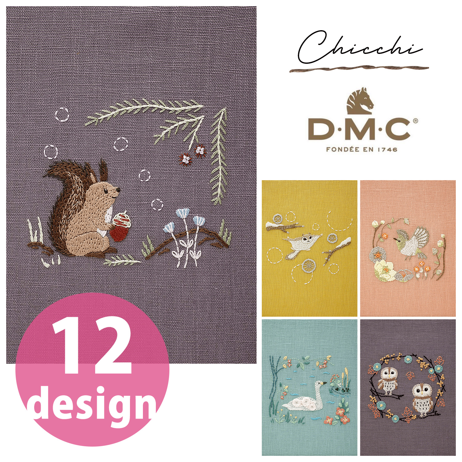 DMC-JPT63～74 Chicchi 森で暮らす動物たちの12か月 刺繍キット (袋