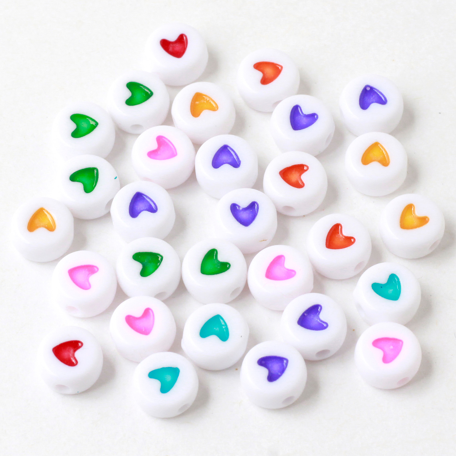 KE1442 Initial beads Heart White base x Colorful (pack)