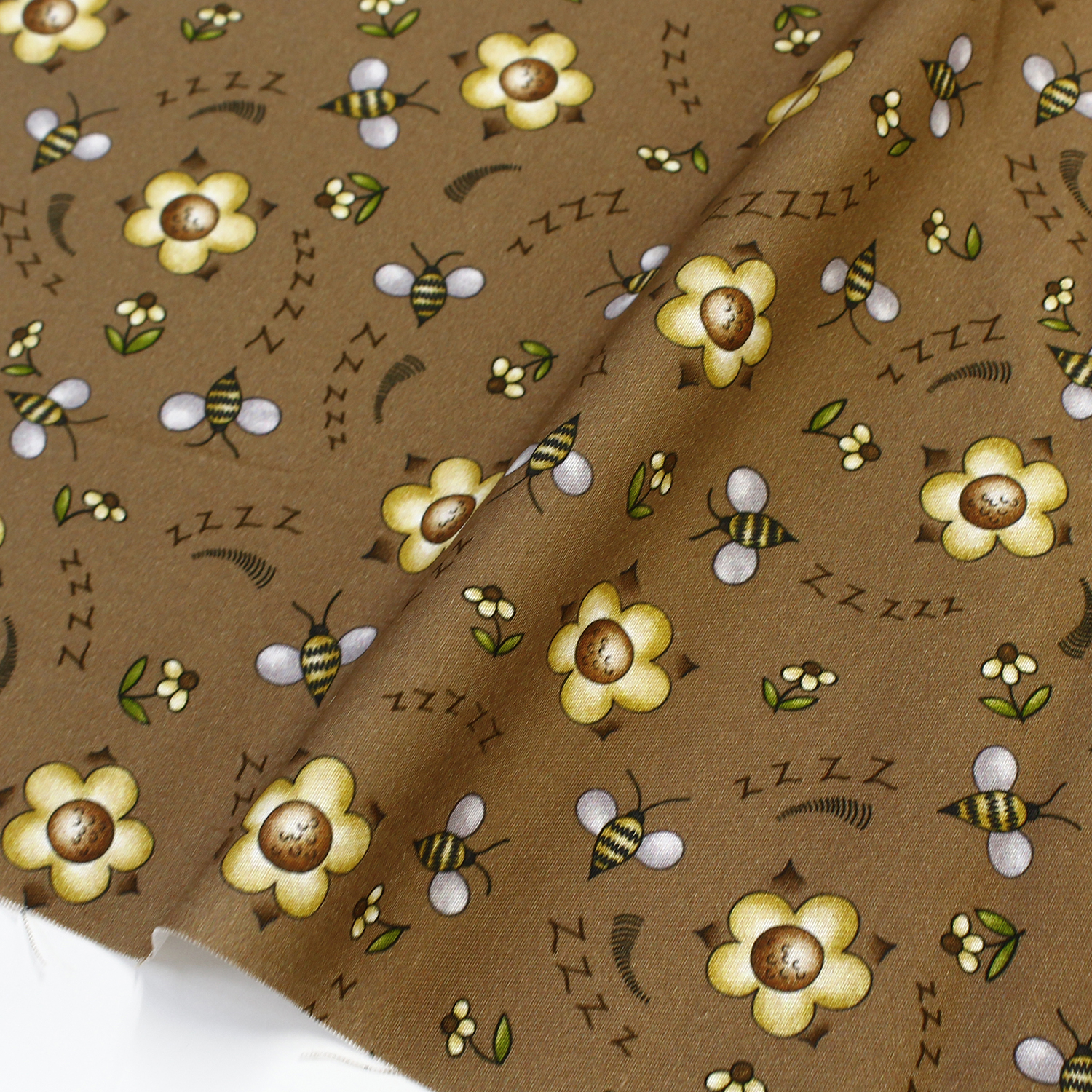 MICH10313-BROW Bees and Flowers Brown Michael Miller Printed Fabric 1m/unit (m)