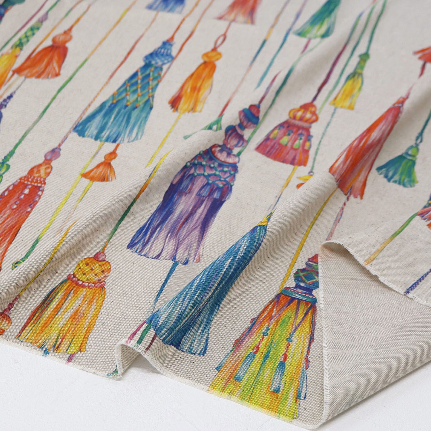 VIL-POMPON-11 Tassel, Imported from Spain, Cotton-linen-like inkjet oxford fabric, Approx. 140cm Wide, 1m/unit (m)