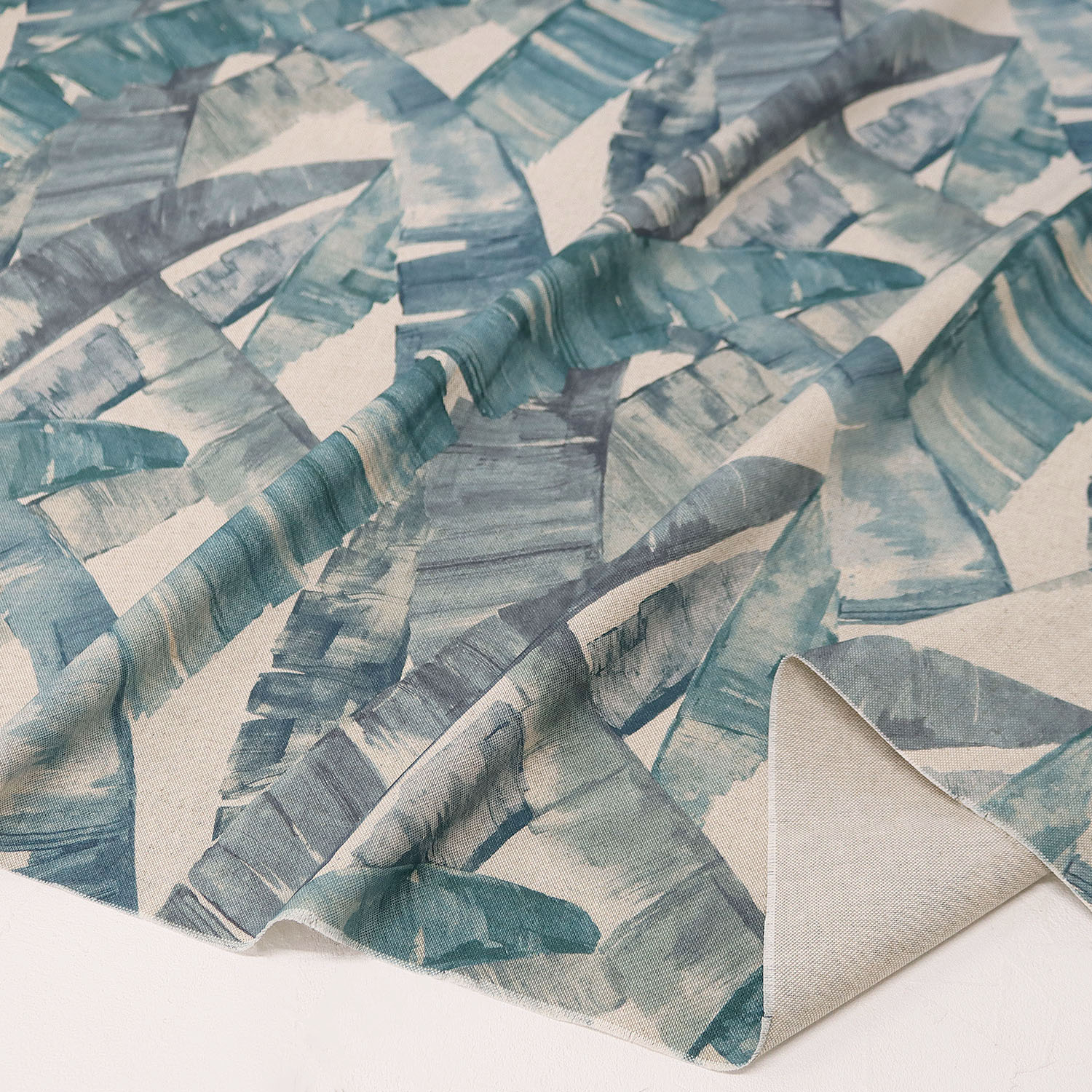 VIL-TEIDE-33 Leaf Blue Fabric, Imported from Spain, Cotton-linen-like inkjet oxford fabric, Approx. 140cm Wide, 1m/unit (m)