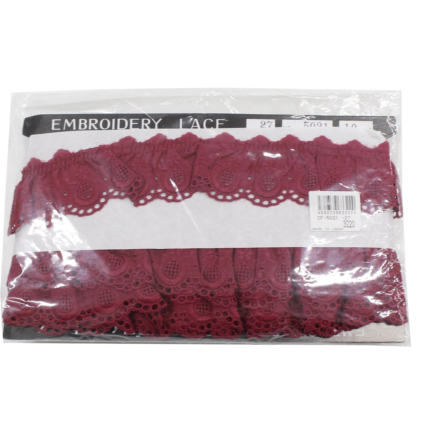【数量限定特価】CF5021-27　綿レースフリル 巾約4.8cm×10m エンジ (巻)