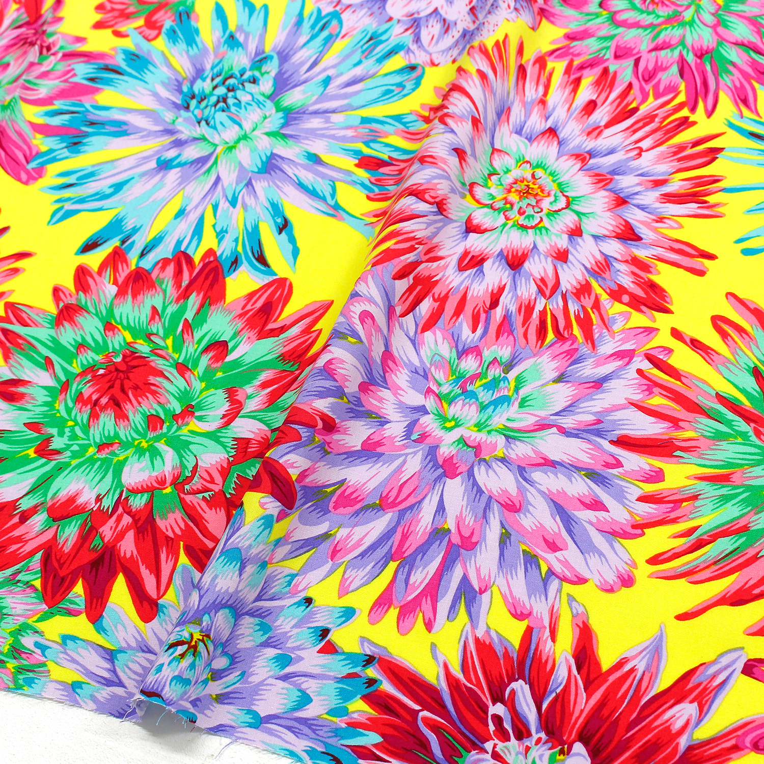 【0127新柄】FSP-916 カクタスダリア イエロー地 FreeSpirit フリースピリット Kaffe Fassett -ケイフ・ファセット- USAプリント m単位 (m)