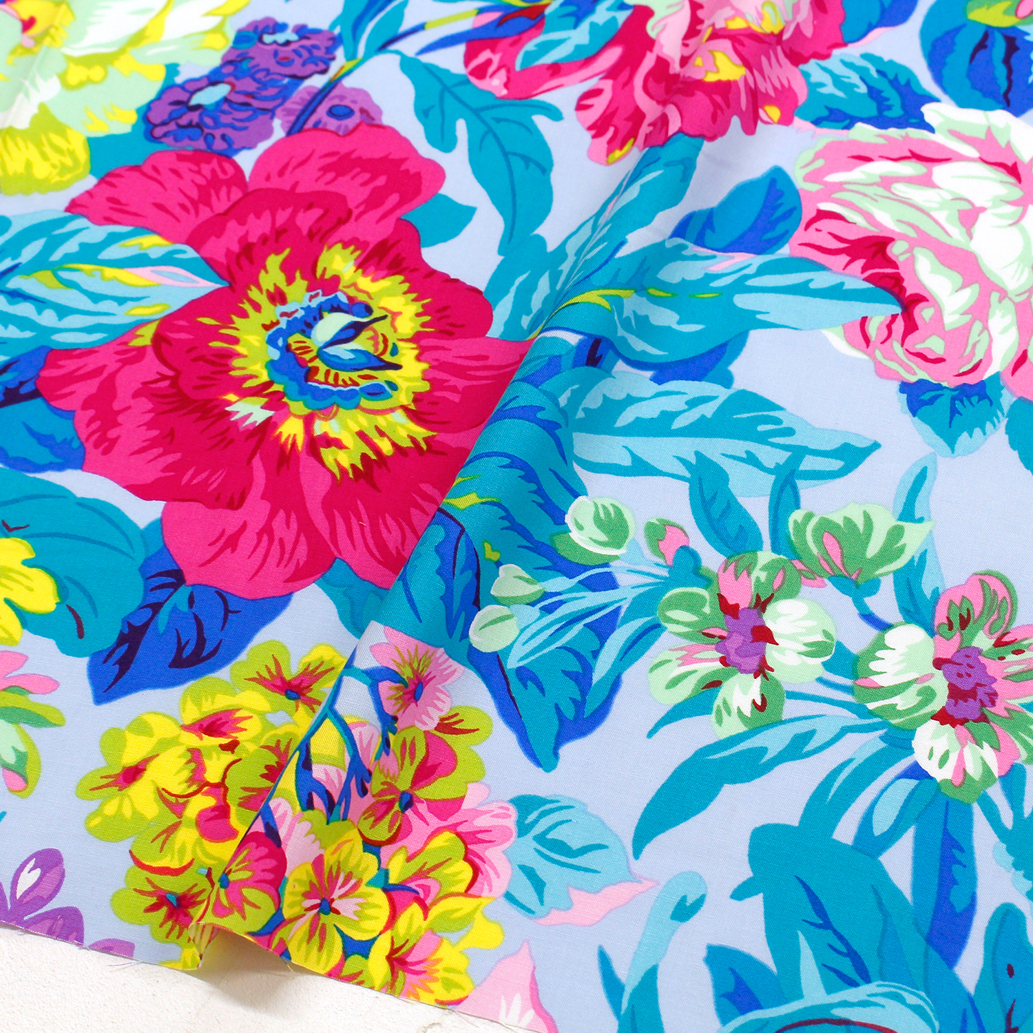 【0127新柄】FSP-919 春爛漫 アクアブルー地 FreeSpirit フリースピリット Kaffe Fassett -ケイフ・ファセット- USAプリント m単位 (m)