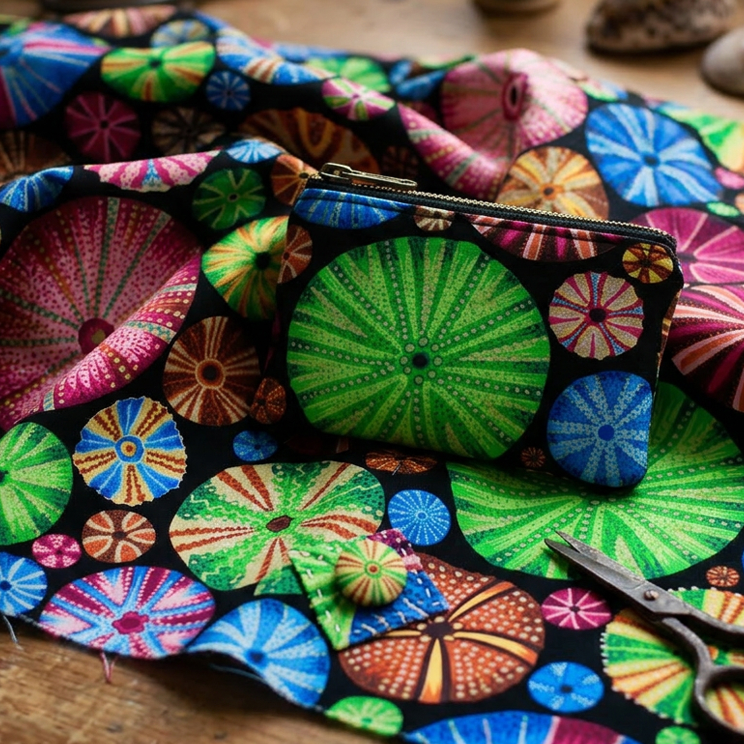 【0324新柄】FSP-944 ブラック地 カラフルドット サークルアート USAプリント生地 Kaffe Fassett -ケイフ・ファセット- FreeSpirit フリースピリット USAプリント m単位 (m)