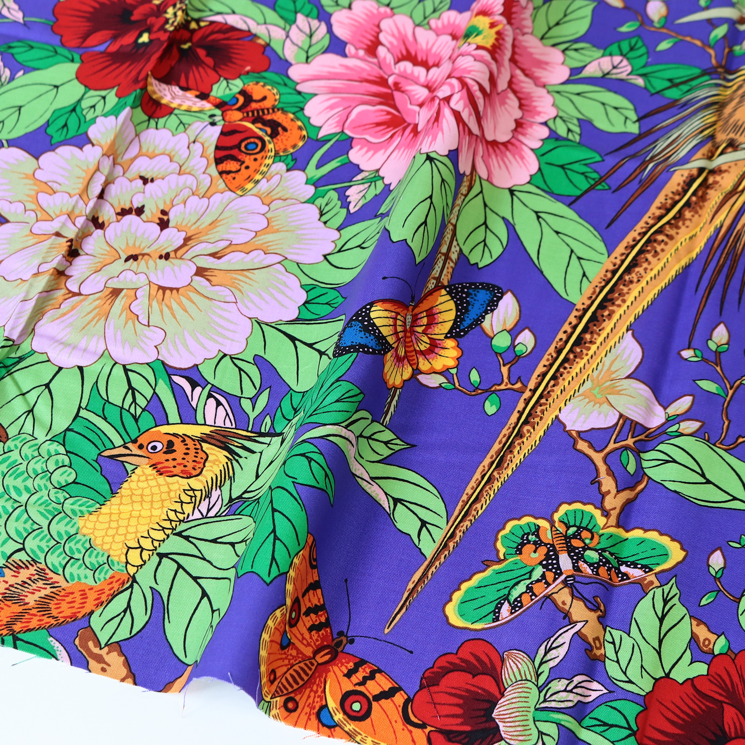 【第二弾】【2608新柄】FSP-954 青地 花 キジ USAプリント Kaffe Fassett ケイフ・ファセット FreeSpirit フリースピリット 1m単位 (m)